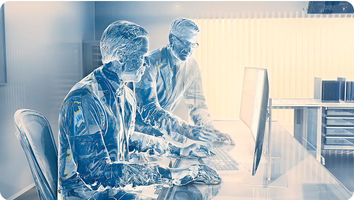 Campaign image of doctors in scan room