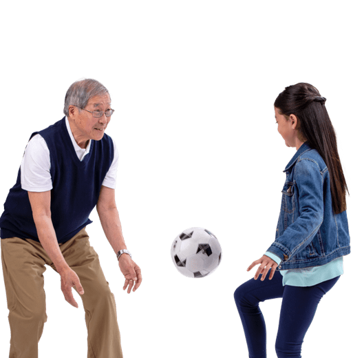 Two people playing soccer
